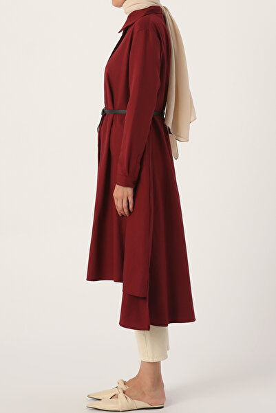 ALLDAY Vínová košilová tunika s páskem pro volný čas