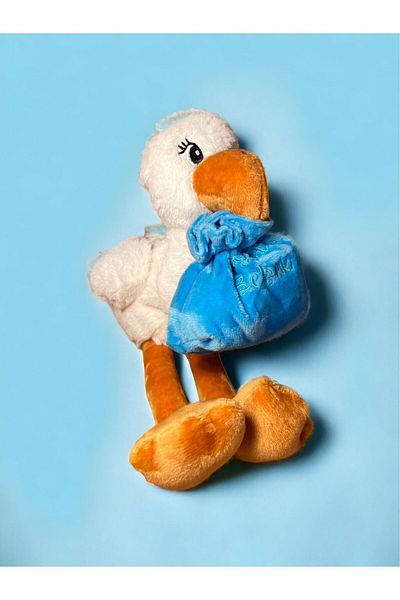 Happyland Baby Shower Gender Party Blue Plush Stork Toy Welcome Baby Written Plush Stork