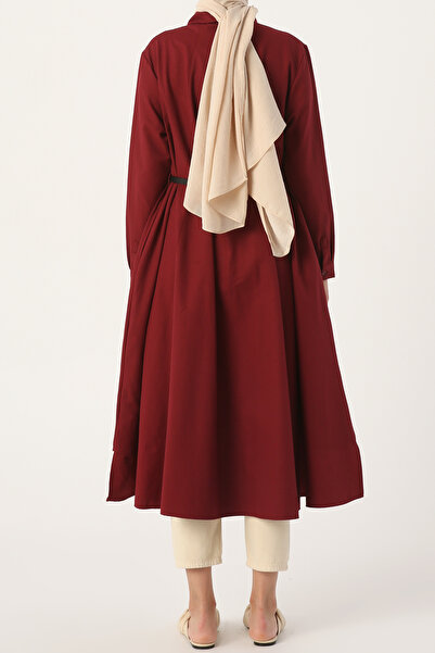 ALLDAY Vínová košilová tunika s páskem pro volný čas