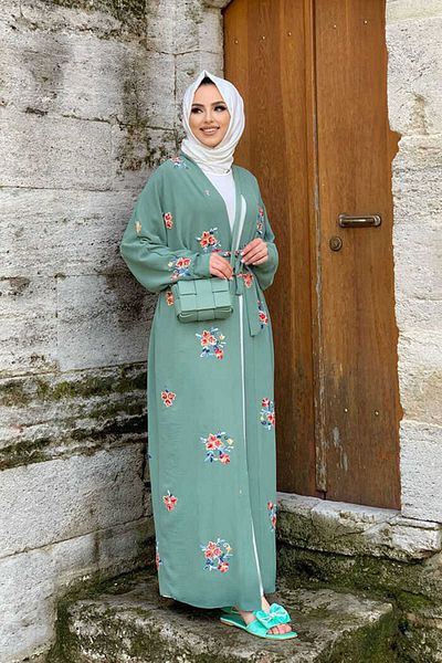 Bym Fashion تفاصيل الساق المطرزة Ferace 7686 Mint