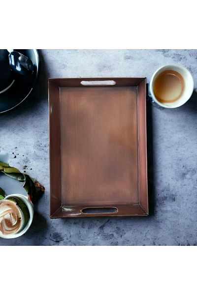 LUCKYHOMES Custom Galvanized Copper Plated Self-Handle Cornered Rectangular Tray 23X33 Stainless Tray