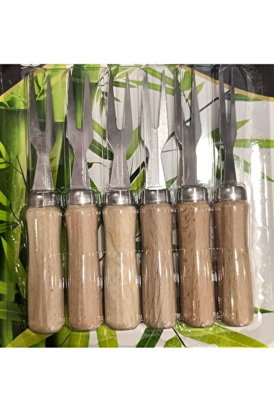 AŞKIN RENGİ Ahşap Bambu Saplı 6 Adet Lüx Kahvaltı Çatalı 11cm