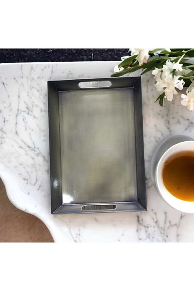 LUCKYHOMES Custom Galvanized Gold Plated Square Rectangular Tray with Self Handles 20X29 Stainless