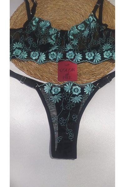 COLOR DE PIEL GREEN DAISY FLOWER EMBROIDERED BRALET BRA SET