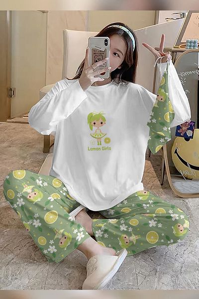PEMBİŞ HOMEWEAR Bahd Lemon Girl White Supersoft Women's Pajama Set