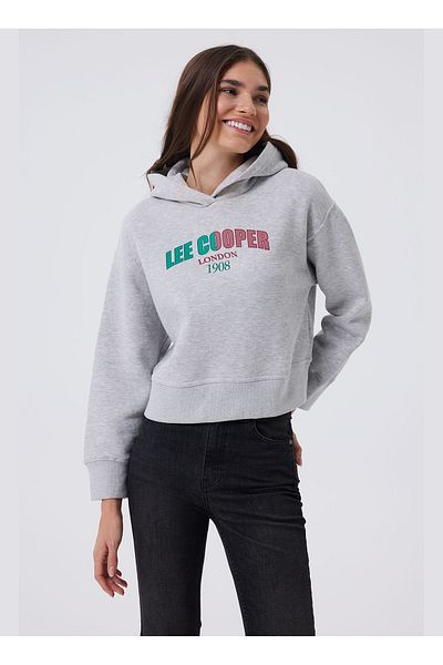 Lee Cooper Дамски суитшърт с качулка, сив меланж, 241 LCF 241008 ZAYE GRI MELANGE