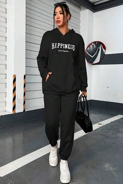 MODAGEN Unisex Black Happiness Tracksuit Set, Top and Bottom