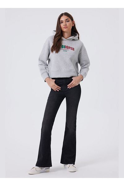 Lee Cooper Дамски суитшърт с качулка, сив меланж, 241 LCF 241008 ZAYE GRI MELANGE