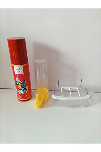 (3'LÜ SET)Kafes Kuşları İçin Sprey 150 ml Kardelen Gaga Suluk 10cm Telli Izgaralı Yemlik Mamalık