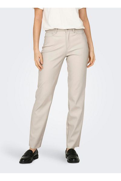 ONLY High Waist Women's Trousers - ONLEMILY HW ST ANK FAUX LEATHER PNT, Cream Color