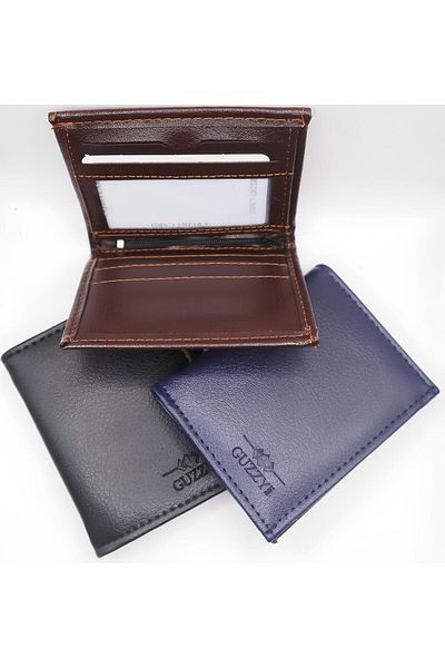 Astakos Men's Model Synthetic Vegan Luxury Leather Classic Vertical Cut Card Holder Wallet Width 9cm