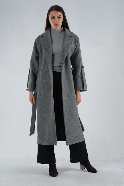 Feminist Γκρι Πλεκτό Παλτό Oversize - Μπροστινά Κουμπιά 0108081