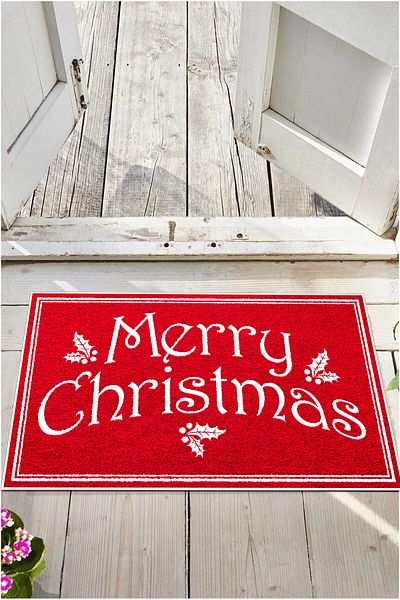 Hayal Dekoratif New Year Themed Merry Christmas Written Red White Color Digital Printed Bath Mat 50x70