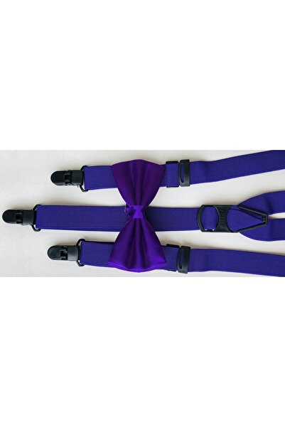 KemerSepeti Büyükler İçin Kadın Erkek Mor Renkli Pantolon Askısı ve Papyon Ko...
