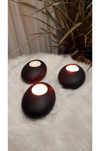 Genel Markalar Dekoratif Siyah 3'lü Beton Tealight Mumluk