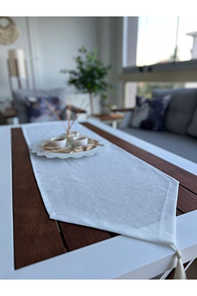 desen izmir Λινό λινό, υφή γιούτας, κάλυμμα Runner σε λευκό χρώμα