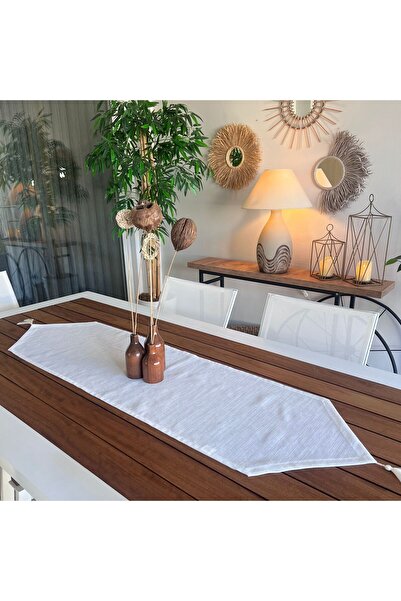 desen izmir Λινό λινό, υφή γιούτας, κάλυμμα Runner σε λευκό χρώμα