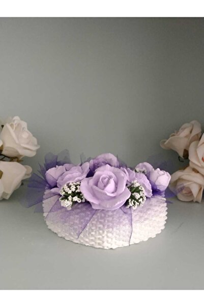 StoneGiftDesign Özel Tasarım Kalp Saksıda Melek detaylı Lila Açmış Güller Kok...