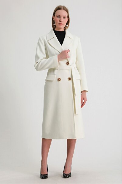 Leather Club Ekru Kruvaze Kaşmir Kaban