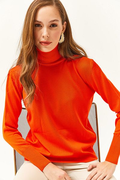 Olalook Pulover de damă portocaliu complet Fisherman Lycra KZK-19000578