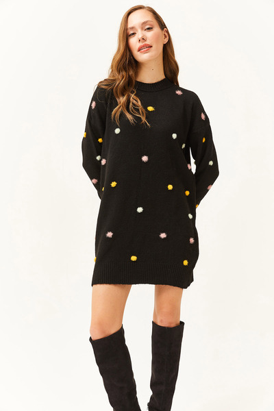 Olalook Γυναικείο τουνίκ φόρεμα με μαλακή υφή σε μαύρο χρώμα ELB-19001979