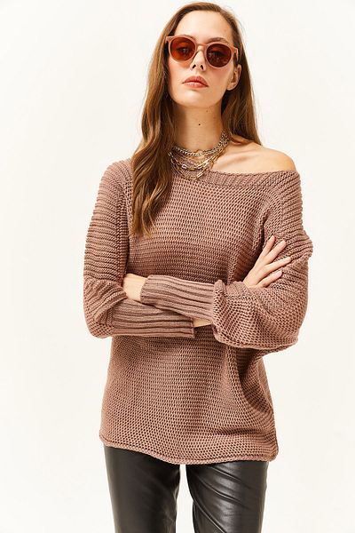 Olalook Női Rose Dusty Sleeve részletes méhsejt kötött pulóver KZK-19000399