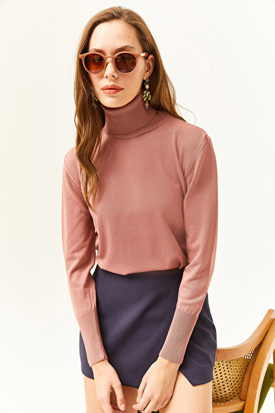 Olalook Pulover din tricotaje din lycra cu trandafir uscat pentru femei KZK-19000578