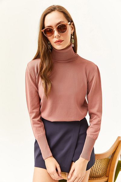 Olalook Pulover din tricotaje din lycra cu trandafir uscat pentru femei KZK-19000578