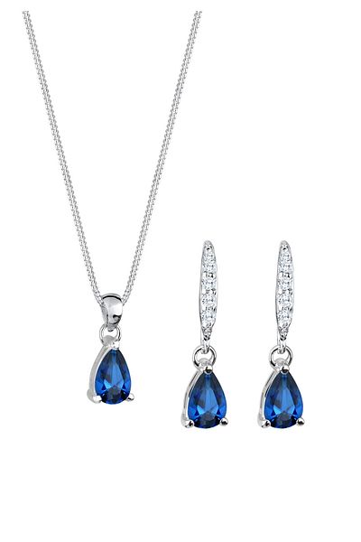 ELLI Schmuckset Saphirblau Tropfen Zirkonia Silber