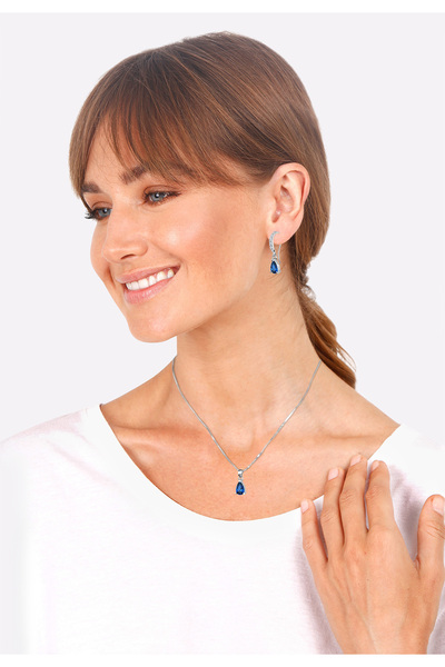 ELLI Schmuckset Saphirblau Tropfen Zirkonia Silber