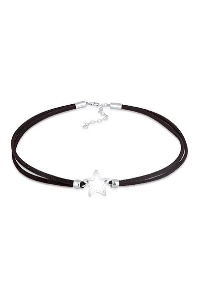 ELLI Halskette Trend Choker Stern Anhänger Imitat Leder 925 Silber