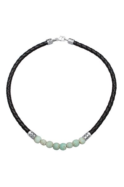 KUZZOI Halskette Lederkette Glasperlen 925 Silber