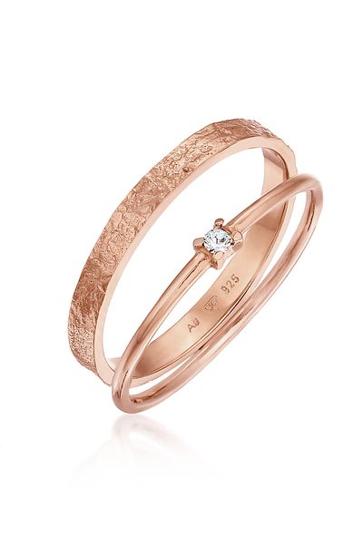 ELLI Ring Damen 2er Set Solitär mit Glaskristall in 925 Sterling Silber