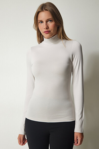 Happiness İstanbul Dámská strečová halenka s kamenným vysokým límcem Saran UB00200