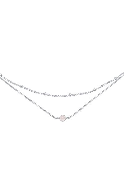 ELLI Halskette Choker Layer Look Kugelkette Rosenquarz 925 Silber