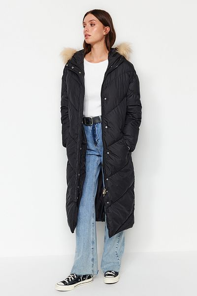Trendyol Collection Black Fur Hooded Water Repellent Puffer Jacket TWOAW24MO00369
