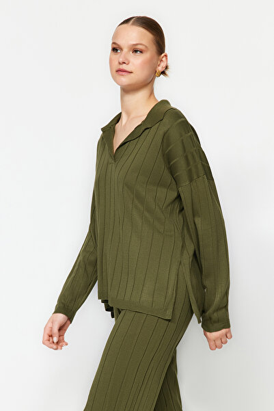 Trendyol Collection Széles szabású khaki kötöttáru szett - TWOAW24AU00092