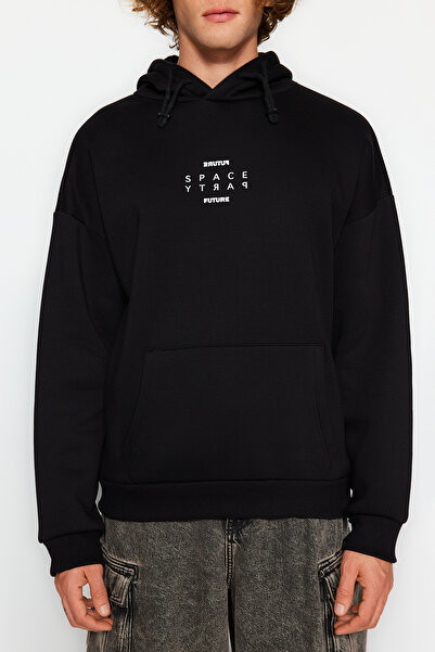 Trendyol Collection Φούτερ με κουκούλα, μαύρο ανακλαστήρα, υπερμεγέθη φούτερ - TMNAW24SW00030