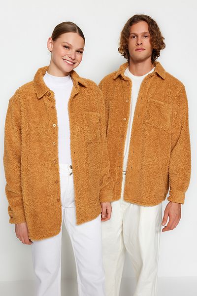 Trendyol Collection Camel Unisex Regular Fit Plush Shirt TMNAW24GO00076