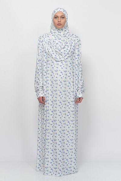 Altobeh Mâneci practice dintr-o singură bucată cu model floral și batic detașabil Lycra Hijab Rochie de rugăciune 990-0201