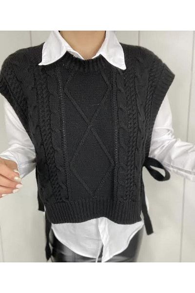 bmd Women's Adjustable Patterned Side Tie Knitwear Sweater