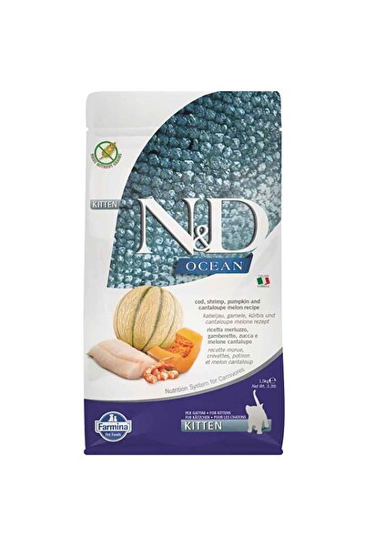 N&D Ocean Morina Balıklı, Karidesli, Bal Kabaklı ve Kavunlu Tahılsız Yavru Ke...