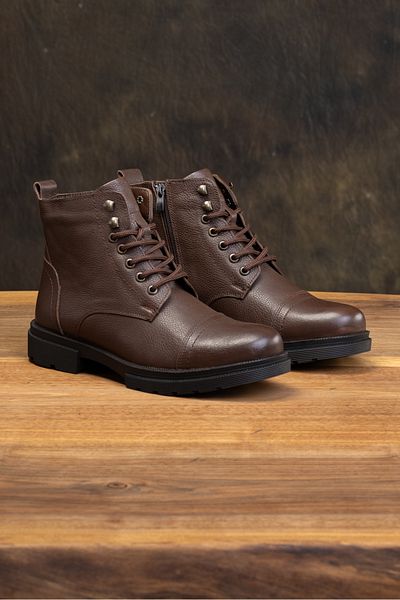SELİN SOYLU Men's Genuine Leather Boots, Fur Boots, Zipper Boots