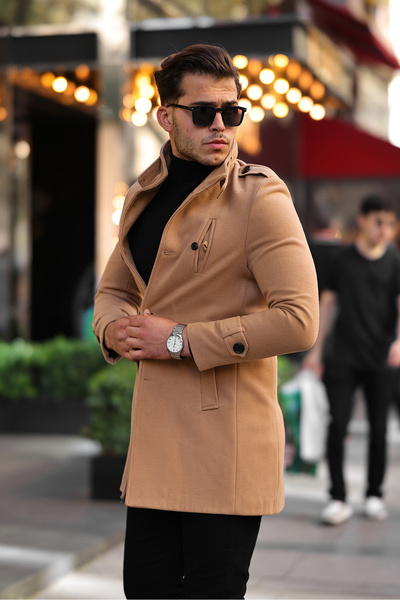 gm giyimarket Ανδρικό παλτό με μακριά μανσέτα με λεπτή εφαρμογή