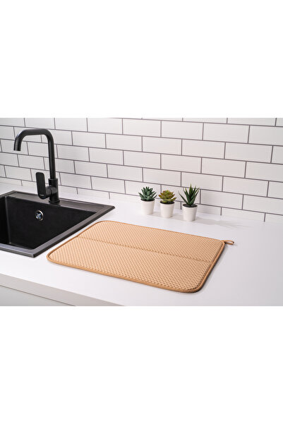 HOMELKA Mikrotex Bulaşık Matı Süper Emici Bulaşık Kurutma Matı 45x36cm Tezgah Üstü Bulaşık Matı Kahve