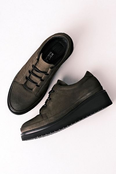 Lal Shoes & Bags Γυναικεία παπούτσια Vanni από γνήσιο δέρμα με κορδόνια casual-χακί