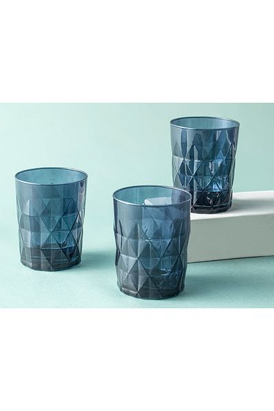 English Home Sofia Glass 3-Piece Soft Drink Cup 365 Ml Dark Blue