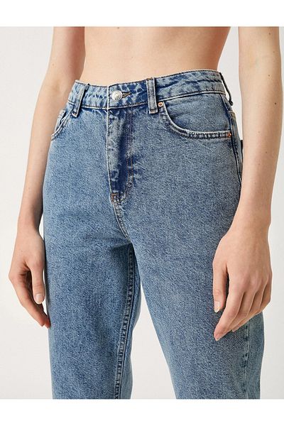 DRC trend Cankutayy Snow Blue Mom Jean Femei Boyfriend Blugi Lycra cu talie înaltă