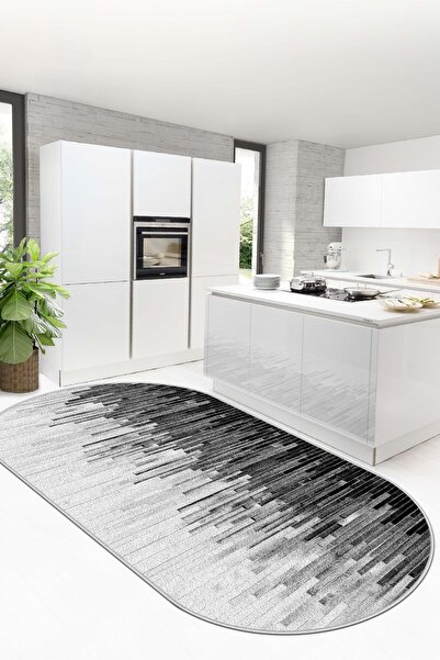 Lavita Home Dijital Baskı Yıkanabili Kaymaz Gri Oval Salon Halısı Mutfak Halı...
