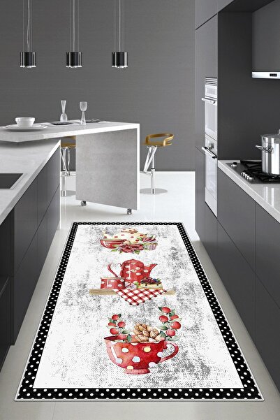 Lavita Home Dijital Baskı Yıkanabilir Kaymaz Leke Tutmaz Gri Mutfak Halısı Yo...